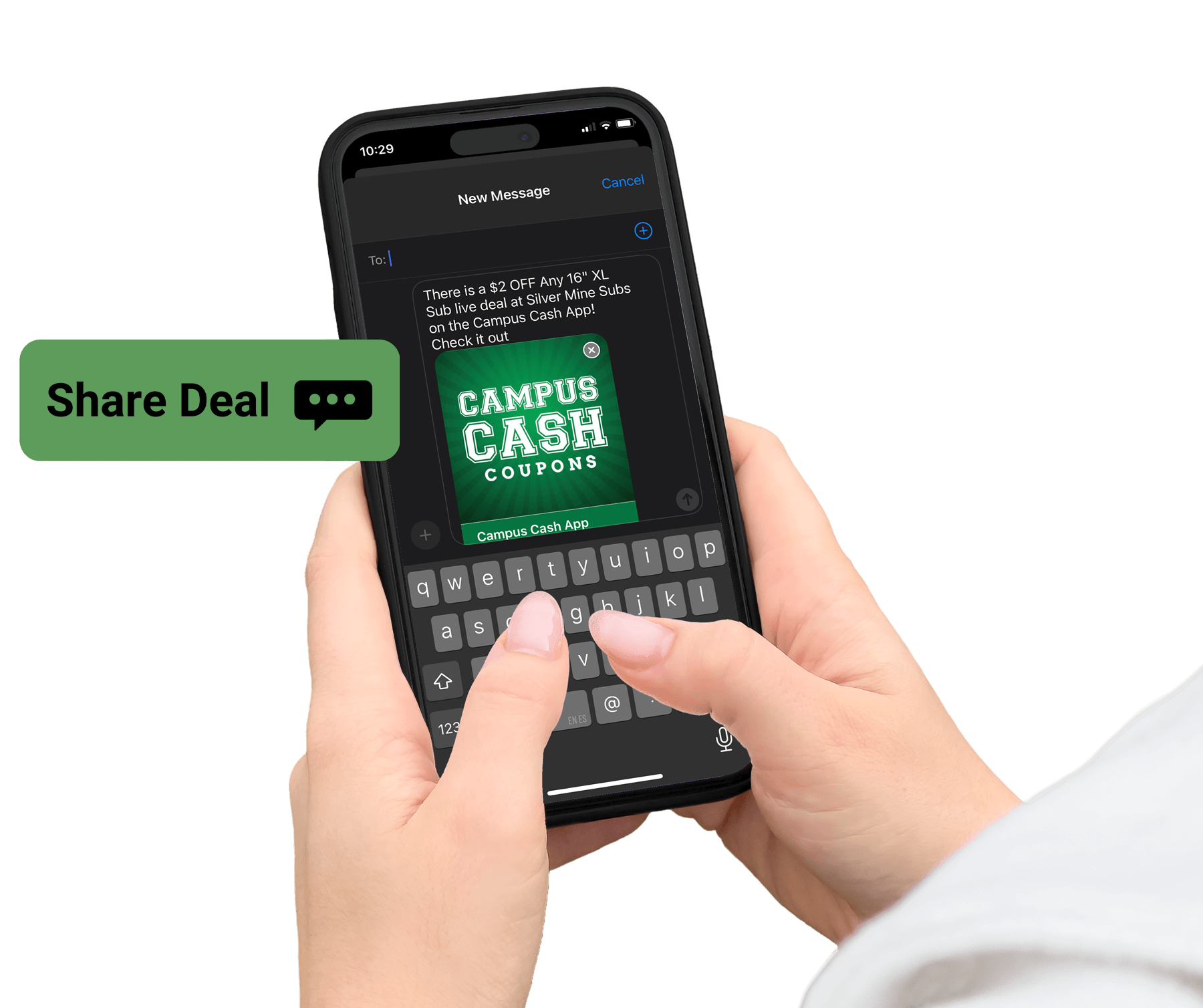 iPhone-Mockup-Share-Feature sharing a coupon in a text message with app sharing feature